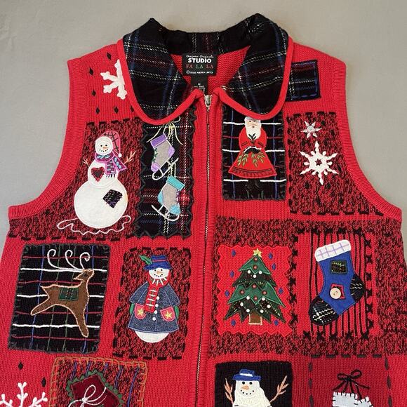Vintage Designer Originals Fa La La Studio Christmas Sweater Vest Medium - Picture 3 of 8